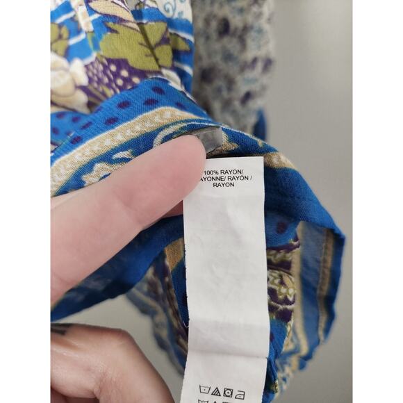 Lucky Brand Savannah Gypsy Boho Peasant Top Blouse Size Medium Blue Floral - Picture 3 of 8